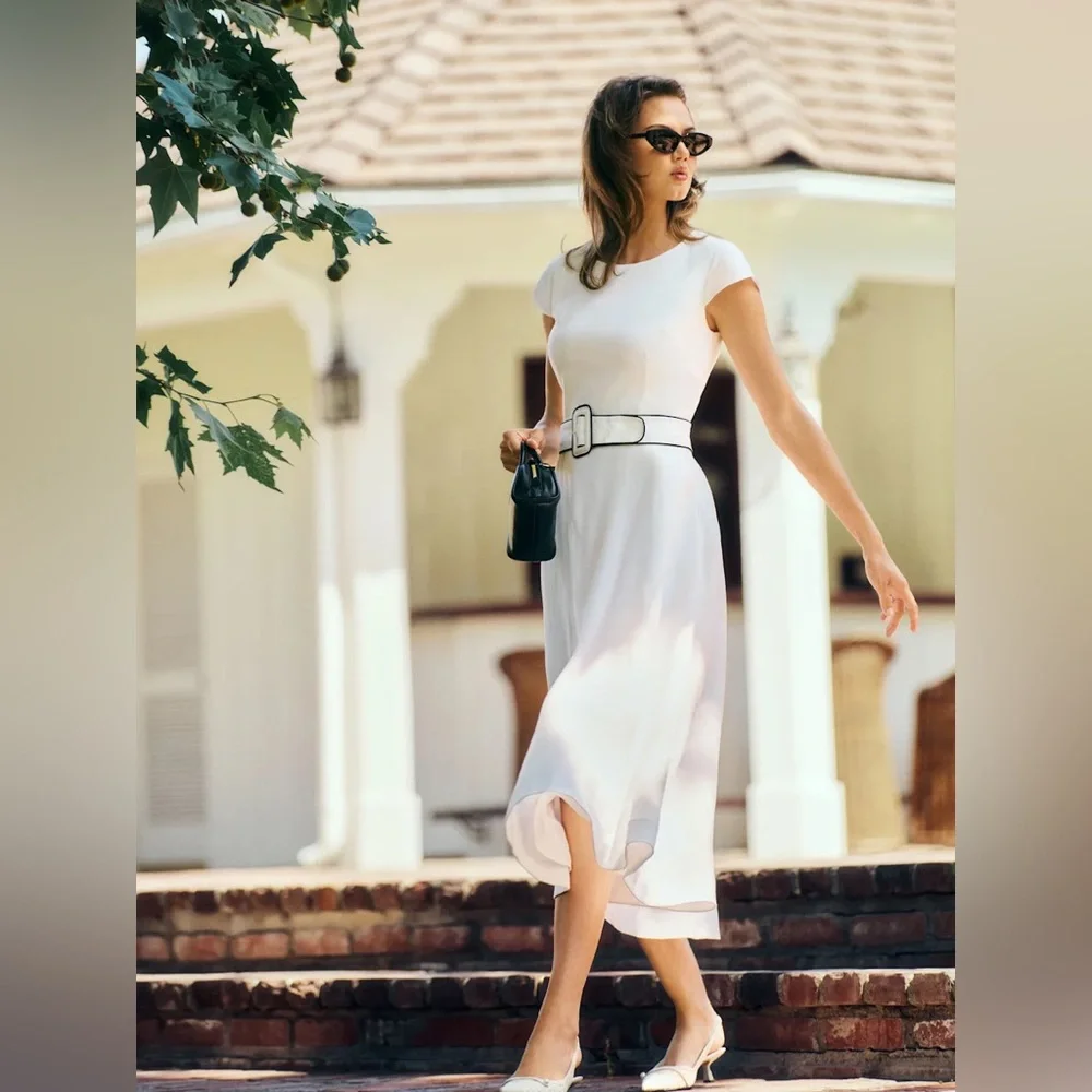 Reformation Felipe Belted Linen Dress In White, NWOT, never worn, no flaws.